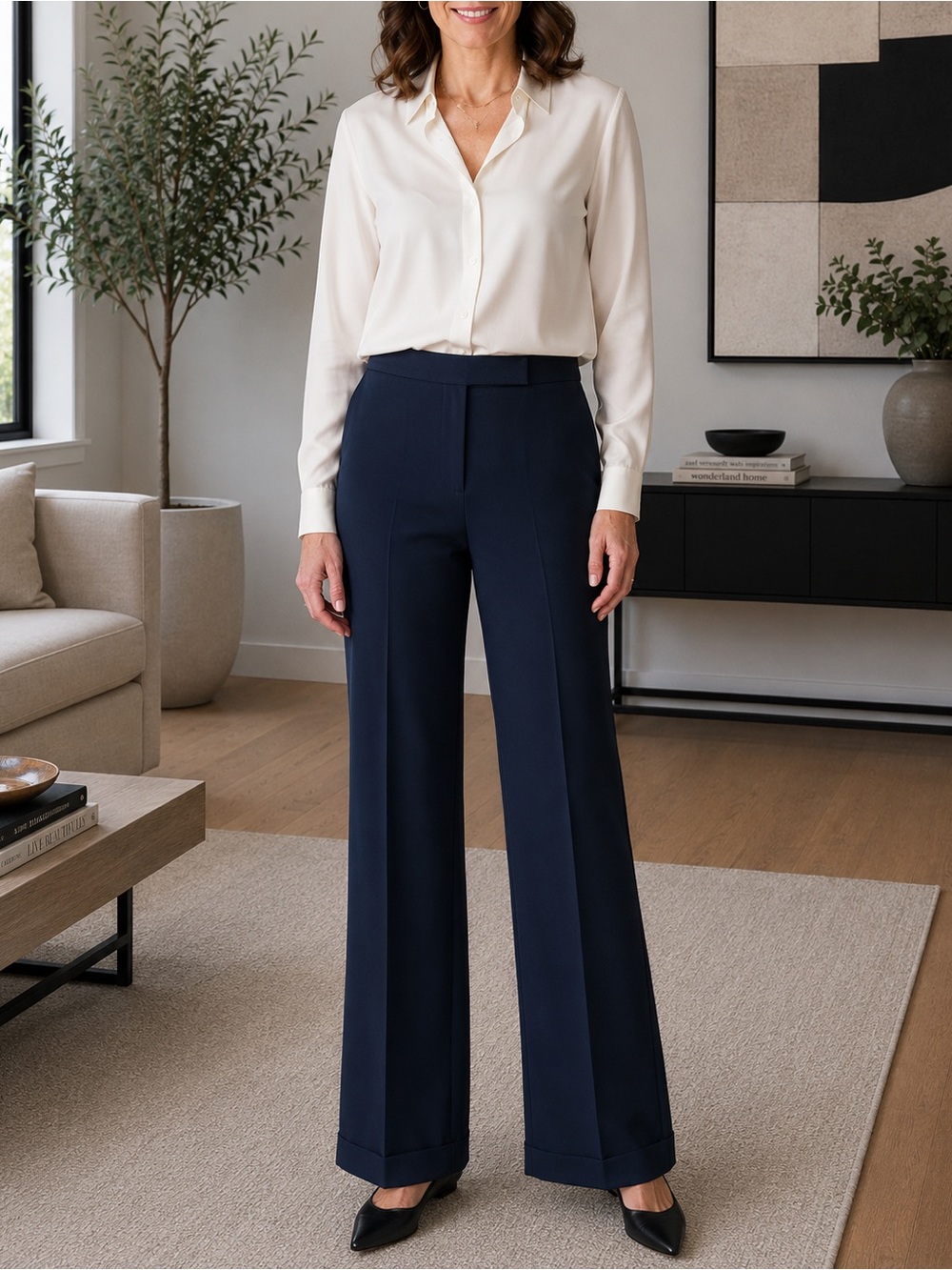 NWOT Ann Taylor Audrey Navy Blue Lined Cuffed Dress Pants Trousers Size 14